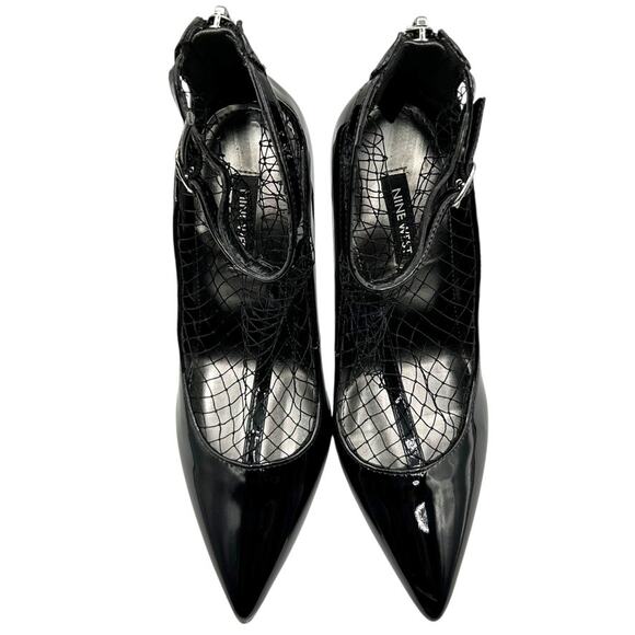 Nine West Women's Black FISHNET Zippered‎ High Heels Ankle Boots Size 5.5M - Picture 6 of 14